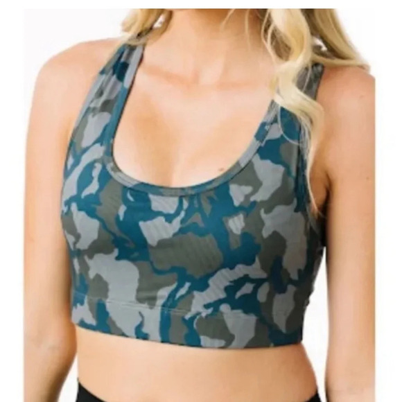 ZYIA Other - Zyia Active Bomber Sports Bra Size M Green/Blue Camo Mesh Racerback Athletic